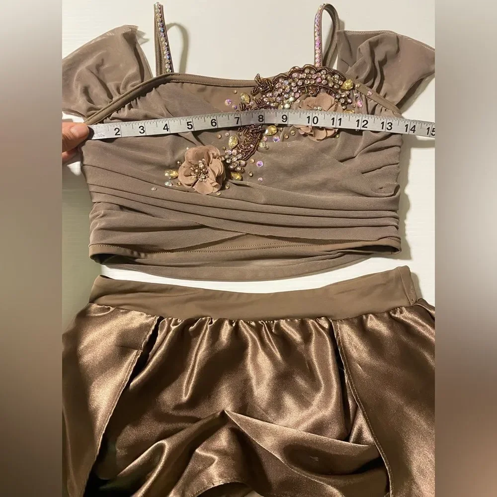 Weissman solo custom Dance costume brown 2 piece Top Skirt MT10190 LC child